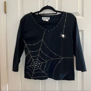 Vintage 1990’s Halloween Jack B Quick large top with spider spider web sequins